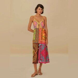 NWT Farm Rio Mixed Scarves Cut Out Midi Dress Sundress Size Small
